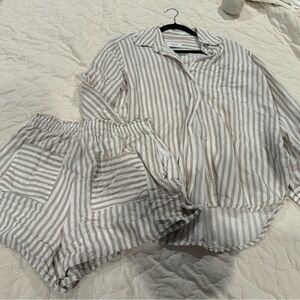 Stripe Beige linen set size L